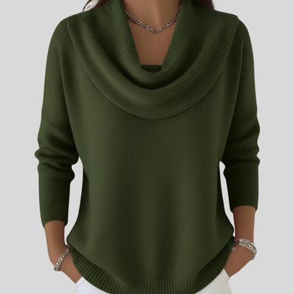 Comfortable Knit Sweater for Women with Cowl Neck Long Sleeve Ribbed Relaxed Casual Style
