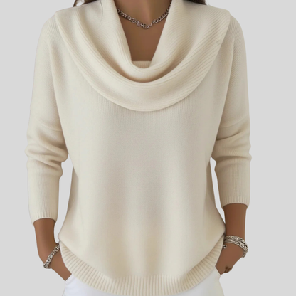 Comfortable Knit Sweater for Women with Cowl Neck Long Sleeve Ribbed Relaxed Casual Style