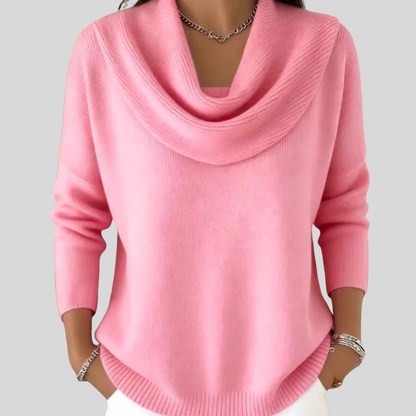 Comfortable Knit Sweater for Women with Cowl Neck Long Sleeve Ribbed Relaxed Casual Style