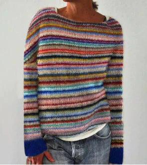 Comfortable Fair Isle Sweater for Women with Round Neck Long Sleeve Relaxed Oversized Knit Style