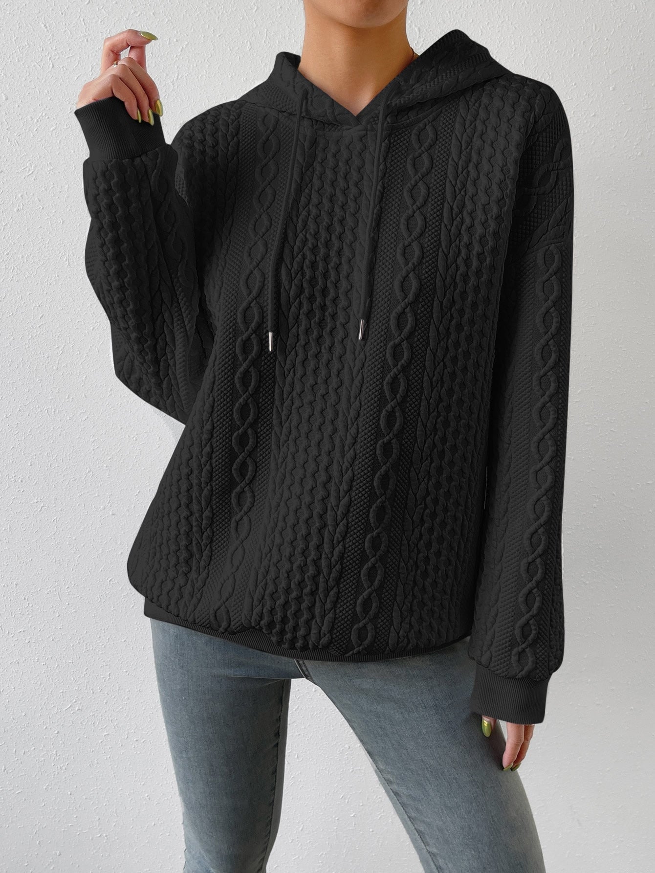 Comfortable Cable Knit Sweater for Women with Hooded Long Sleeve Oversized Knit Style