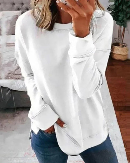 Comfortable Oversized Sweatshirt for Women with Crew Neck Long Sleeve Side Slit Relaxed Style