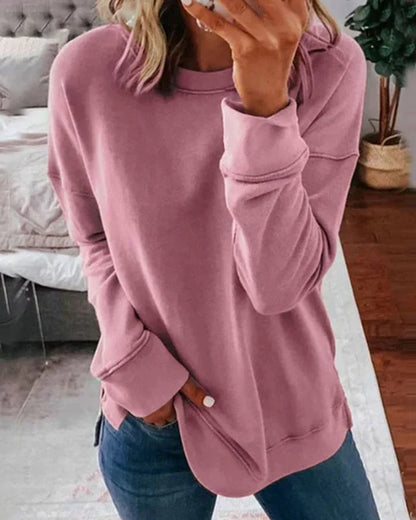 Comfortable Oversized Sweatshirt for Women with Crew Neck Long Sleeve Side Slit Relaxed Style