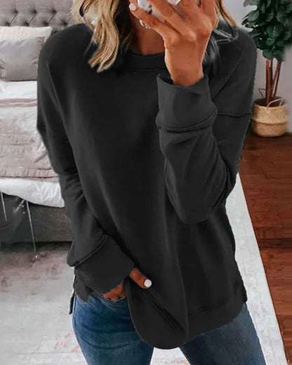 Comfortable Oversized Sweatshirt for Women with Crew Neck Long Sleeve Side Slit Relaxed Style