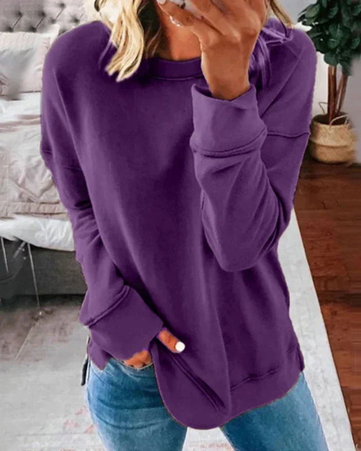 Comfortable Oversized Sweatshirt for Women with Crew Neck Long Sleeve Side Slit Relaxed Style
