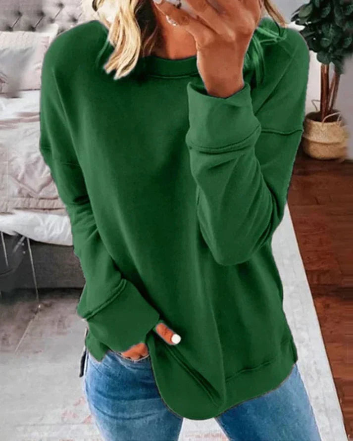 Comfortable Oversized Sweatshirt for Women with Crew Neck Long Sleeve Side Slit Relaxed Style