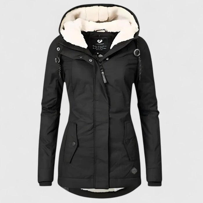 Effortless Sherpa Lined Parka Jacket for Women with Hooded Collar Long Sleeve Zip Front Casual Style