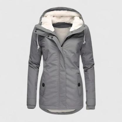 Effortless Sherpa Lined Parka Jacket for Women with Hooded Collar Long Sleeve Zip Front Casual Style