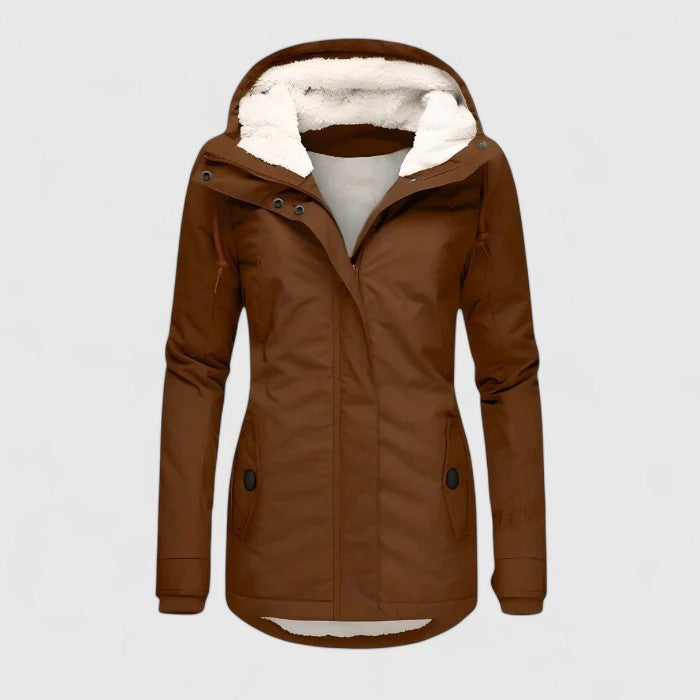 Comfortable Sherpa Lined Parka Jacket for Women with Hooded Long Sleeve Snap Collar Flap Pocket Casual Style