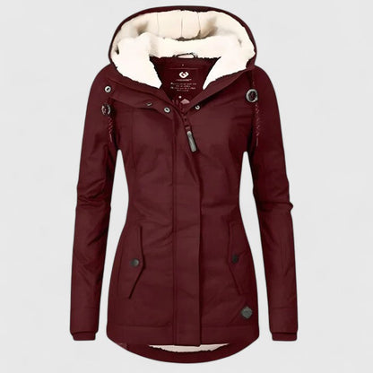 Comfortable Sherpa Lined Parka Jacket for Women with Hooded Long Sleeve Snap Collar Flap Pocket Casual Style