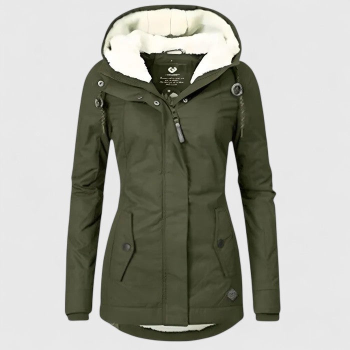 Effortless Sherpa Lined Parka Jacket for Women with Hooded Collar Long Sleeve Zip Front Casual Style