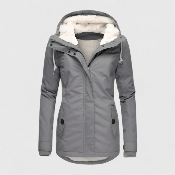 Comfortable Sherpa Lined Parka Jacket for Women with Hooded Long Sleeve Snap Collar Flap Pocket Casual Style