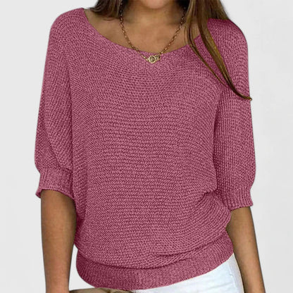 Comfortable Knit Sweater for Women with Boat Neck Batwing Sleeve Ribbed Cuff Relaxed Style