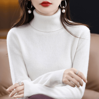 Comfortable Knit Sweater for Women with High Neck Long Sleeve Ribbed Fitted Style