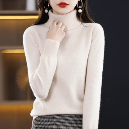 Comfortable Knit Sweater for Women with High Neck Long Sleeve Ribbed Fitted Style