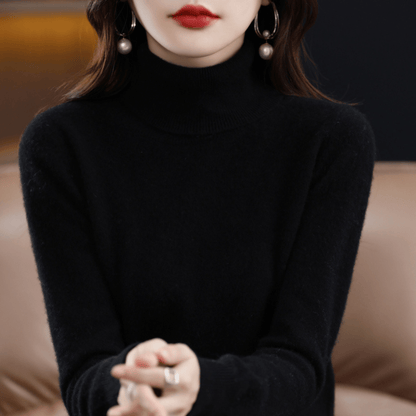 Comfortable Knit Sweater for Women with High Neck Long Sleeve Ribbed Fitted Style
