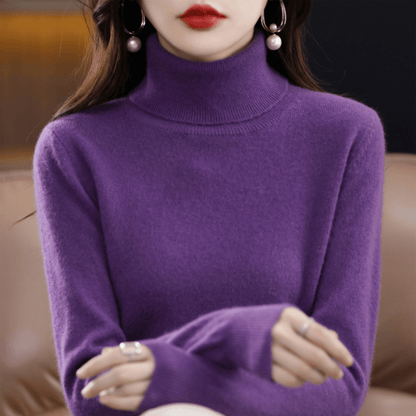 Comfortable Knit Sweater for Women with High Neck Long Sleeve Ribbed Fitted Style