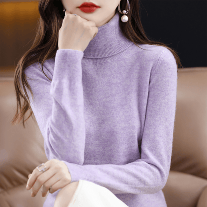 Comfortable Knit Sweater for Women with High Neck Long Sleeve Ribbed Fitted Style