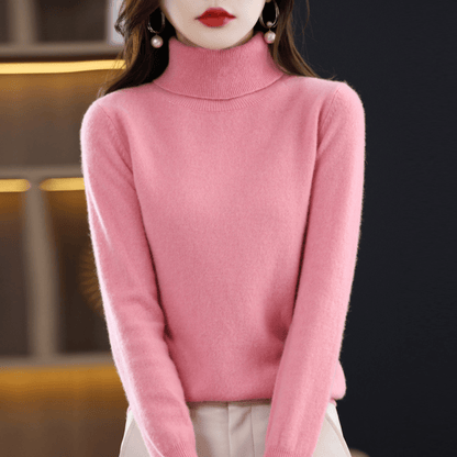 Comfortable Knit Sweater for Women with High Neck Long Sleeve Ribbed Fitted Style