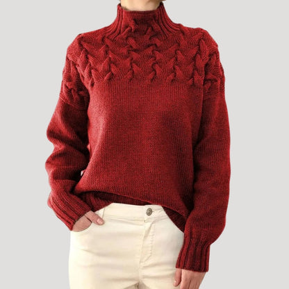 Comfortable Cable Knit Sweater for Women with High Neck Long Sleeve Relaxed Oversized Style