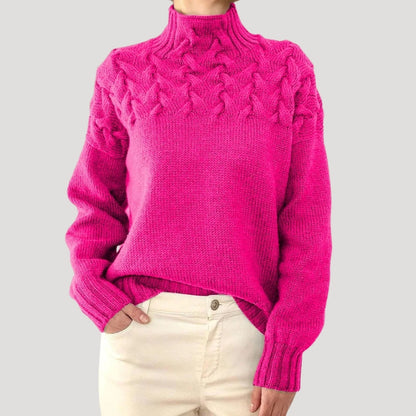 Comfortable Cable Knit Sweater for Women with High Neck Long Sleeve Relaxed Oversized Style