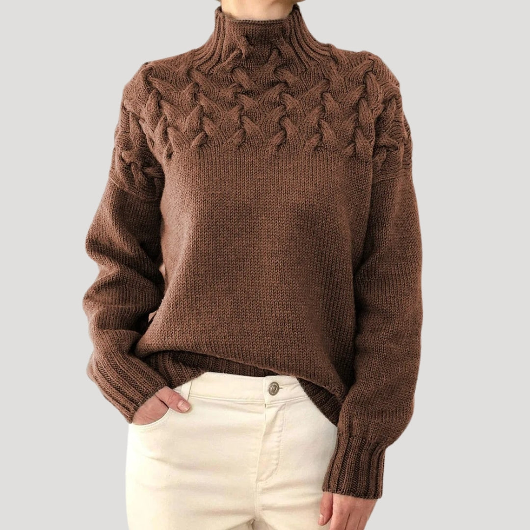 Comfortable Cable Knit Sweater for Women with High Neck Long Sleeve Relaxed Oversized Style