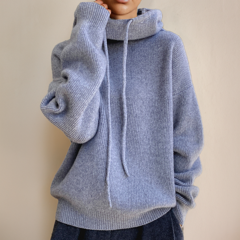 Comfortable Knit Hoodie for Women with Cowl Neck Drawstring Long Sleeve Oversized Style