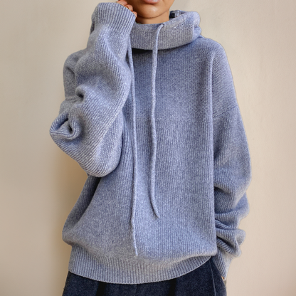 Comfortable Knit Hoodie for Women with Cowl Neck Drawstring Long Sleeve Oversized Style