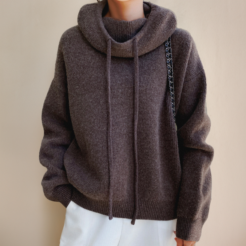 Comfortable Knit Hoodie for Women with Cowl Neck Drawstring Long Sleeve Oversized Style
