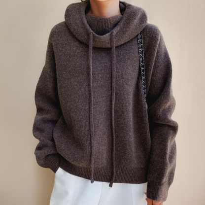 Comfortable Knit Hoodie for Women with Cowl Neck Drawstring Long Sleeve Oversized Style