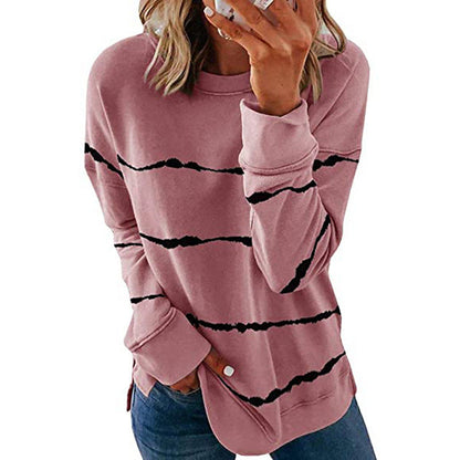 Effortless Tie Dye Striped Sweatshirt for Women with Crew Neck Long Sleeve Relaxed Oversized Knit Style