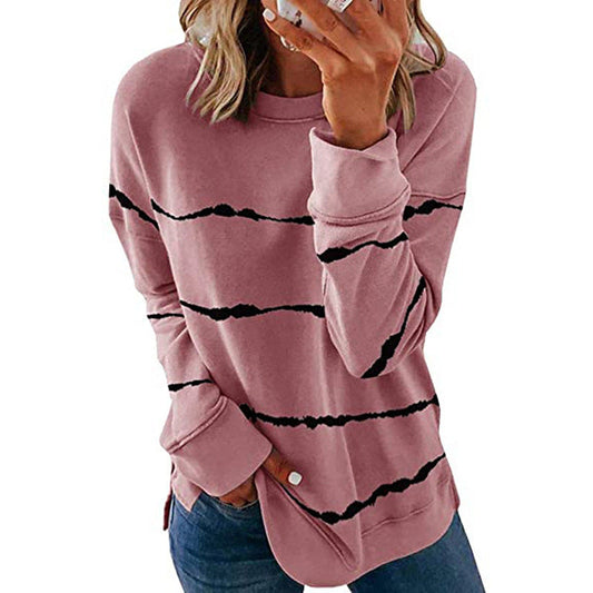 Effortless Tie Dye Striped Sweatshirt for Women with Crew Neck Long Sleeve Relaxed Oversized Knit Style