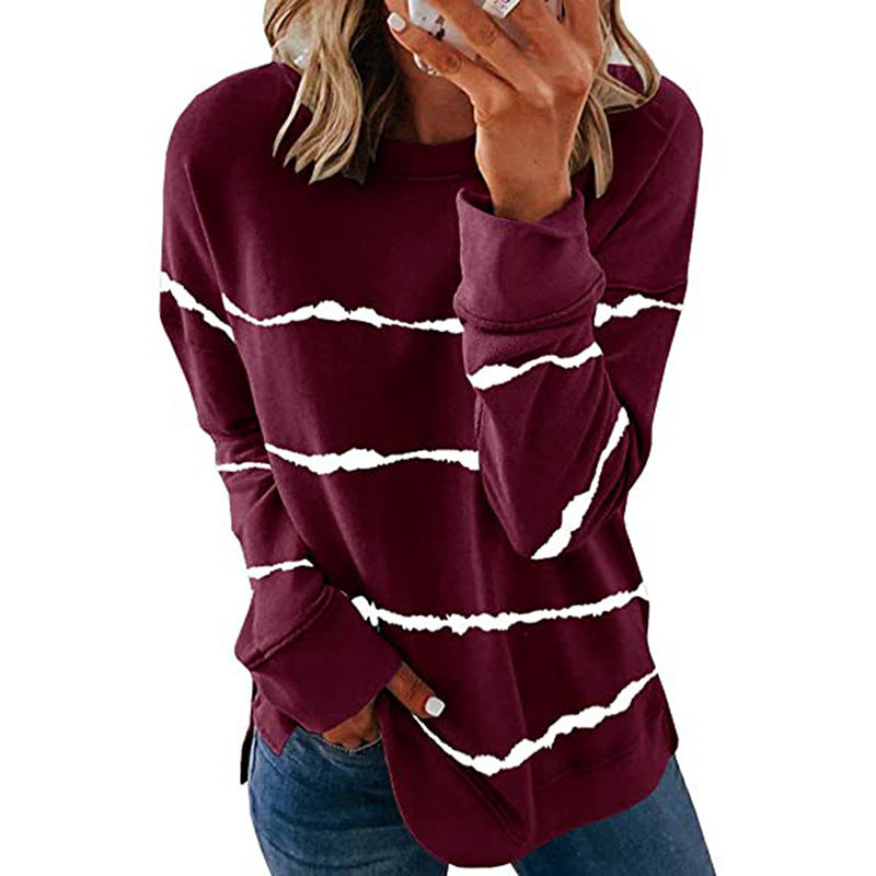 Effortless Tie Dye Striped Sweatshirt for Women with Crew Neck Long Sleeve Relaxed Oversized Knit Style
