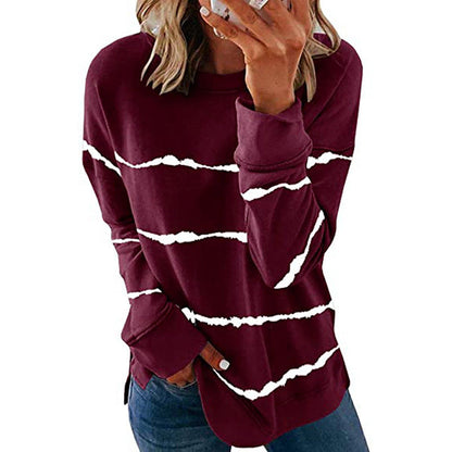Effortless Tie Dye Striped Sweatshirt for Women with Crew Neck Long Sleeve Relaxed Oversized Knit Style