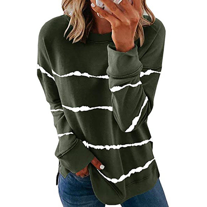 Effortless Tie Dye Striped Sweatshirt for Women with Crew Neck Long Sleeve Relaxed Oversized Knit Style