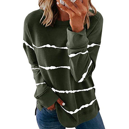 Effortless Tie Dye Striped Sweatshirt for Women with Crew Neck Long Sleeve Relaxed Oversized Knit Style