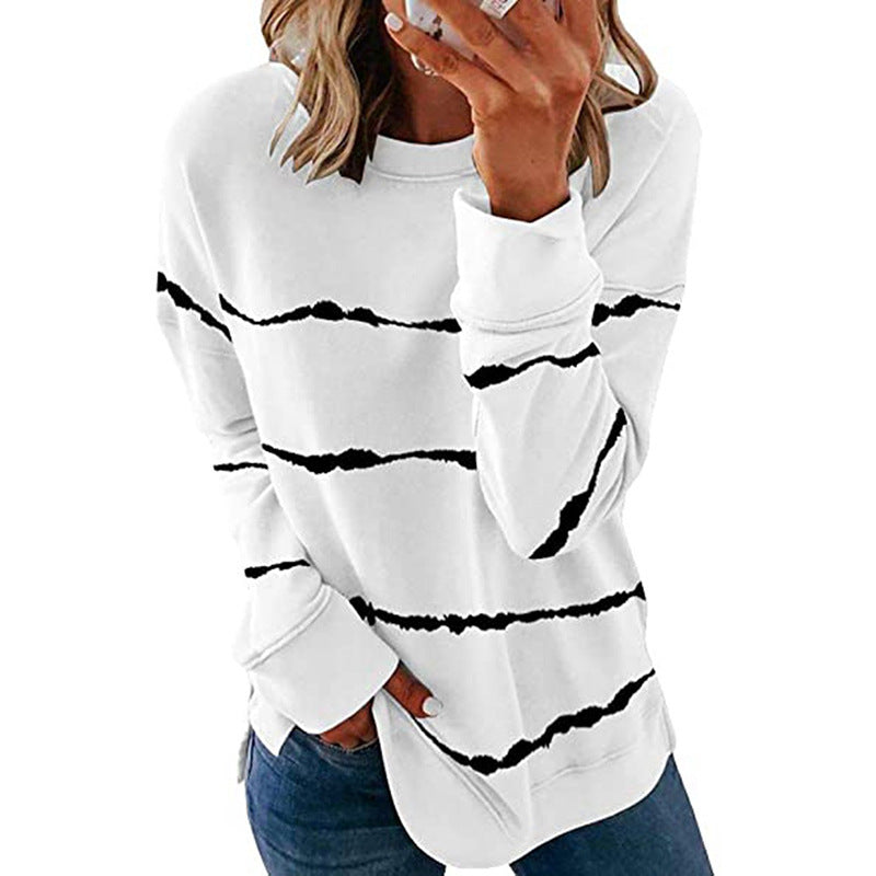 Effortless Tie Dye Striped Sweatshirt for Women with Crew Neck Long Sleeve Relaxed Oversized Knit Style