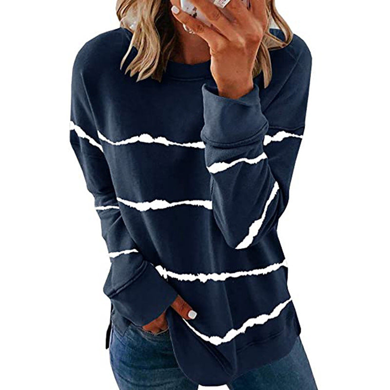 Effortless Tie Dye Striped Sweatshirt for Women with Crew Neck Long Sleeve Relaxed Oversized Knit Style