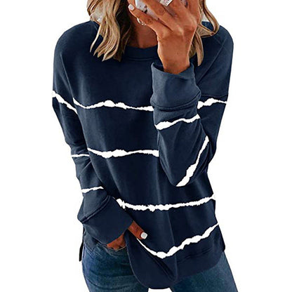 Effortless Tie Dye Striped Sweatshirt for Women with Crew Neck Long Sleeve Relaxed Oversized Knit Style