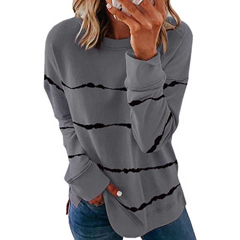 Effortless Tie Dye Striped Sweatshirt for Women with Crew Neck Long Sleeve Relaxed Oversized Knit Style