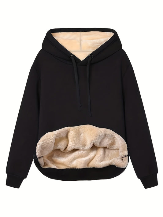 Comfortable Sherpa Lined Hoodie for Women with Drawstring Hood Long Sleeve Oversized Kangaroo Pocket Relaxed Style