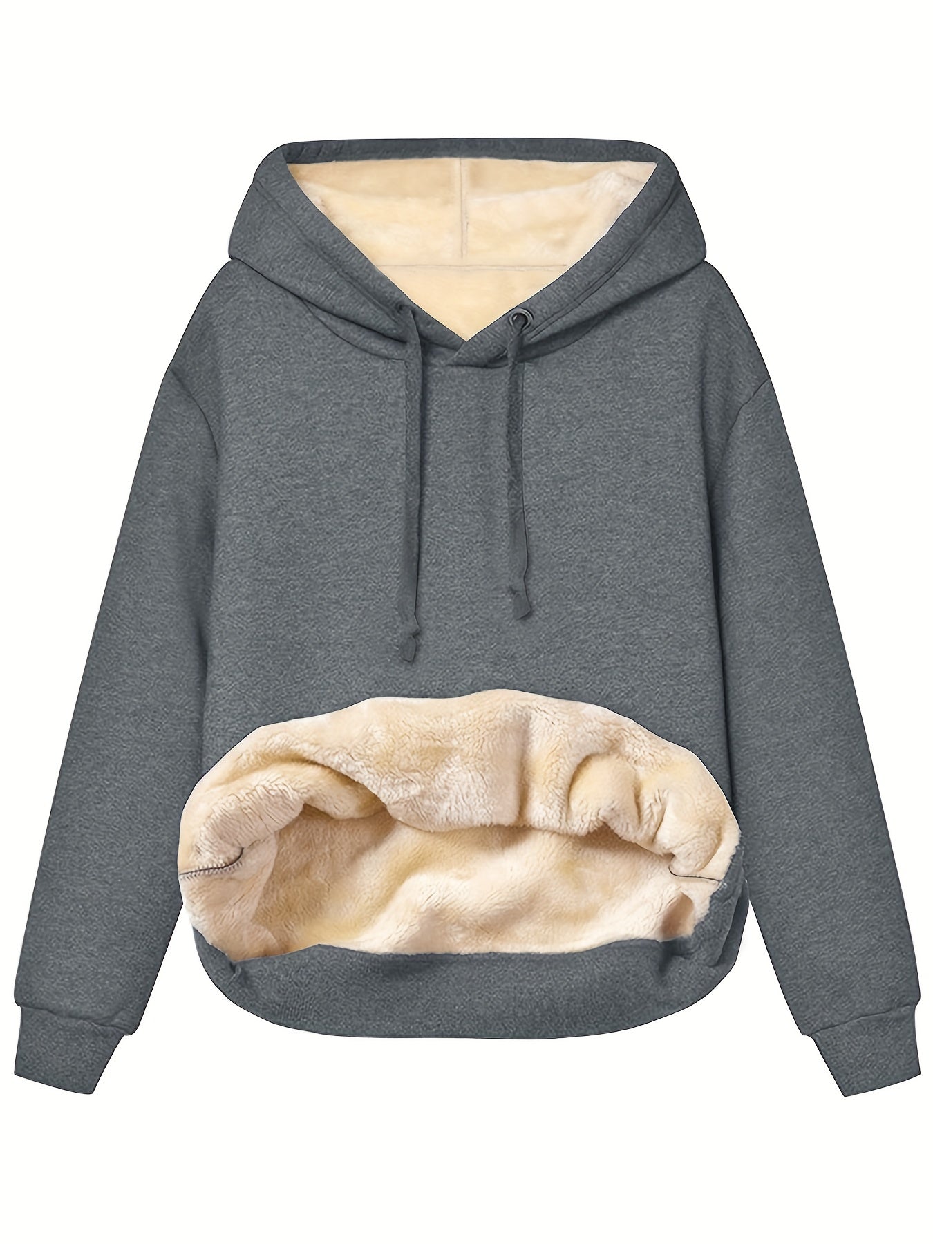 Comfortable Sherpa Lined Hoodie for Women with Drawstring Hood Long Sleeve Oversized Kangaroo Pocket Relaxed Style