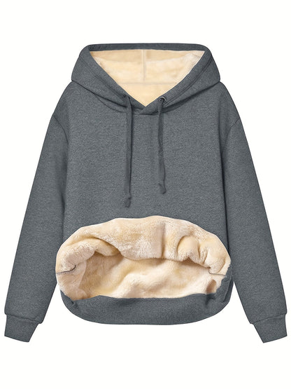 Comfortable Sherpa Lined Hoodie for Women with Drawstring Hood Long Sleeve Oversized Kangaroo Pocket Relaxed Style