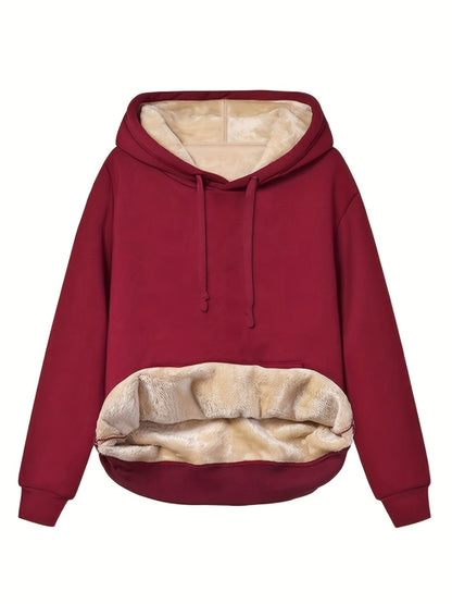 Comfortable Sherpa Lined Hoodie for Women with Drawstring Hood Long Sleeve Oversized Kangaroo Pocket Relaxed Style