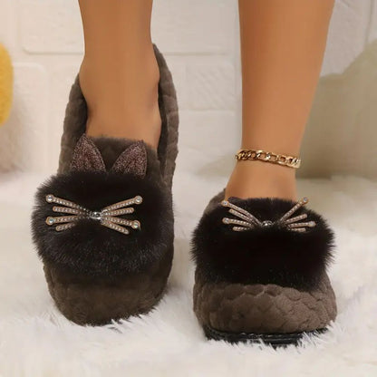 Comfortable Slippers for Women with Faux Fur Bow Detail Cushioned Slip On House Shoes