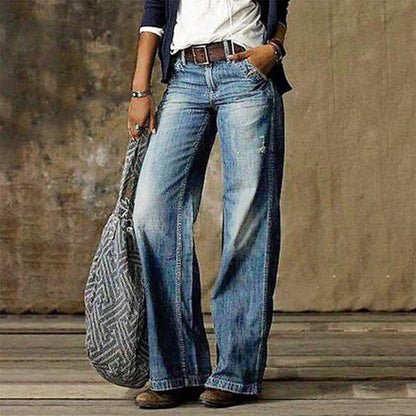 Effortless Blue Wide Leg Jeans for Women with High Waisted Relaxed Bohemian Style