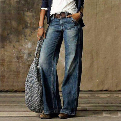 Effortless Blue Wide Leg Jeans for Women with High Waisted Relaxed Bohemian Style
