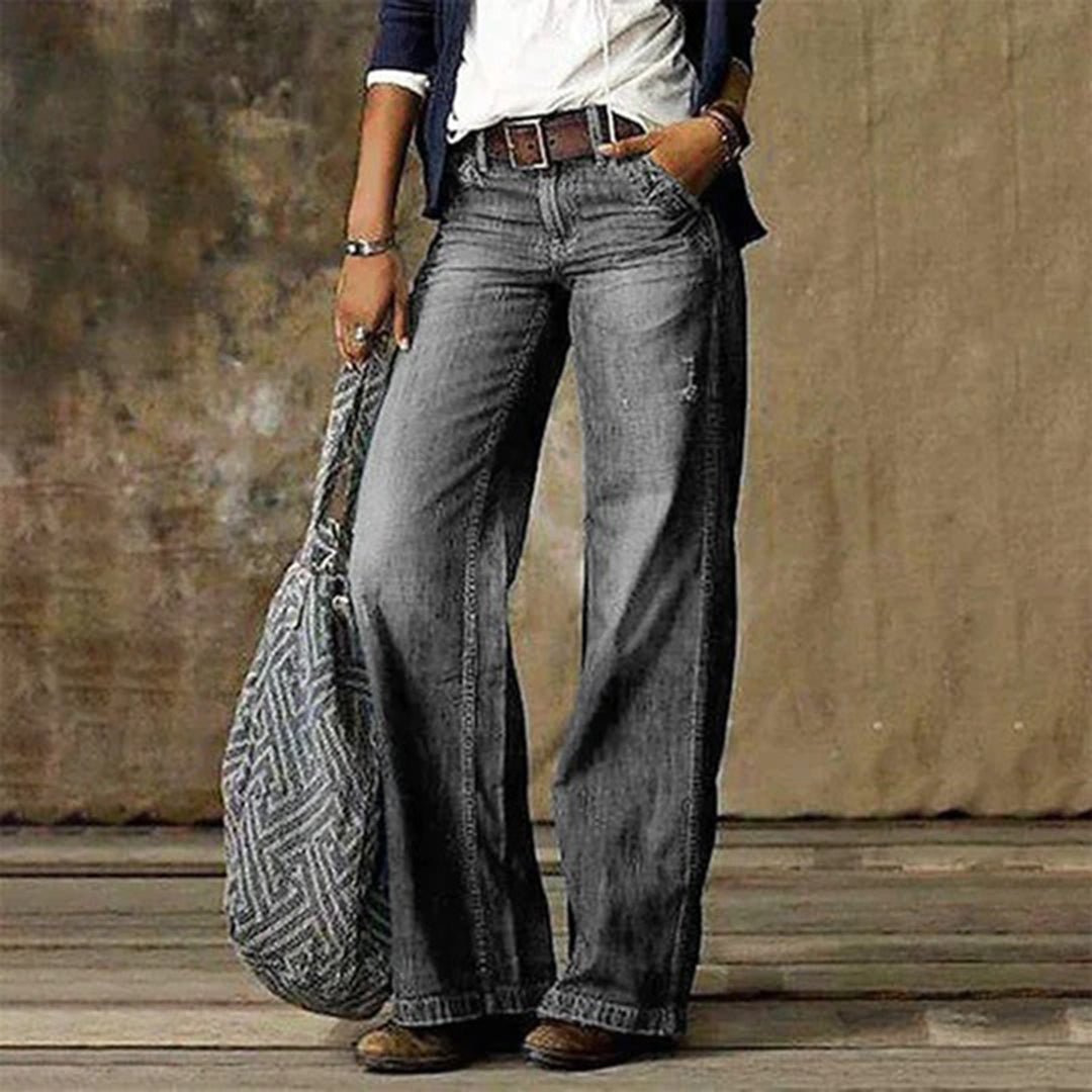 Effortless Blue Wide Leg Jeans for Women with High Waisted Relaxed Bohemian Style