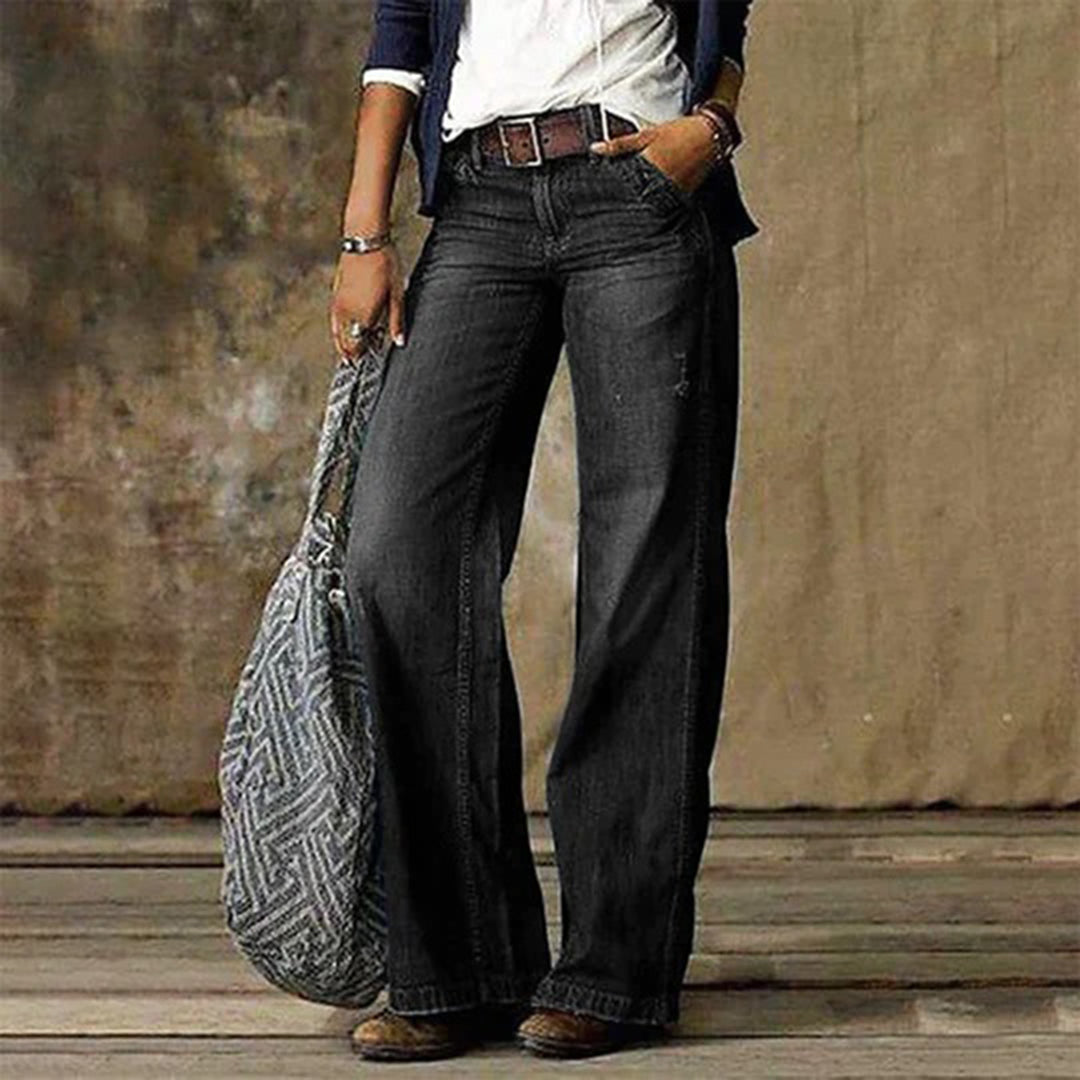 Effortless Blue Wide Leg Jeans for Women with High Waisted Relaxed Bohemian Style