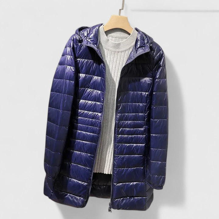 Comfortable Quilted Puffer Jacket for Women with Hooded Long Sleeve Zip Front Relaxed Style